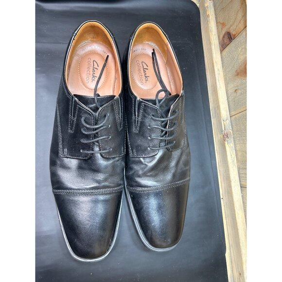 Clarks Collection Black Leather Mens Dress Shoes Size 14 - Picture 4 of 9